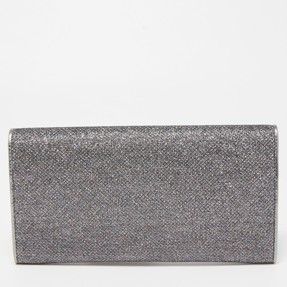 JIMMY CHOO Silver Glitter and Leather Metal Logo Flap Clutch - Picture 4 of 8